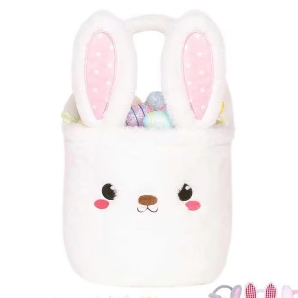 Bunny Easter Basket for Kids Cute Plush Empty Bucket with Foldable Ears and Han